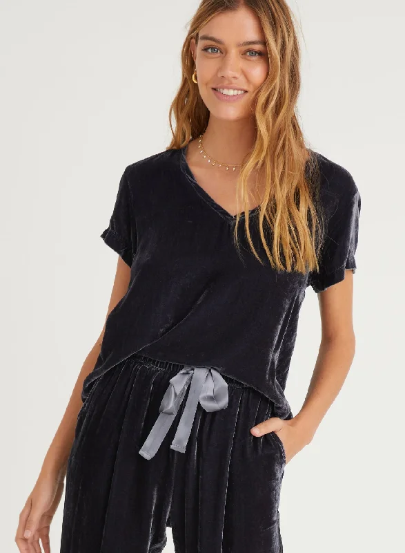 Velvet Short Sleeve Top Geometric