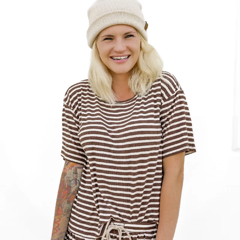 Pinecone Big Stripe Small Ribbed Women's Short Sleeve Top Refined Women's Classic 