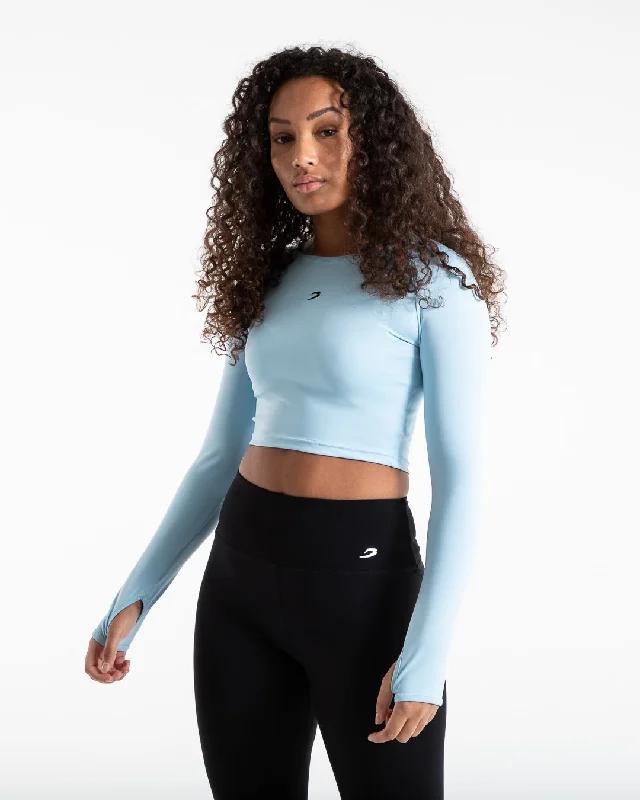 Training Long Sleeve Crop Top - Baby Blue Geometric