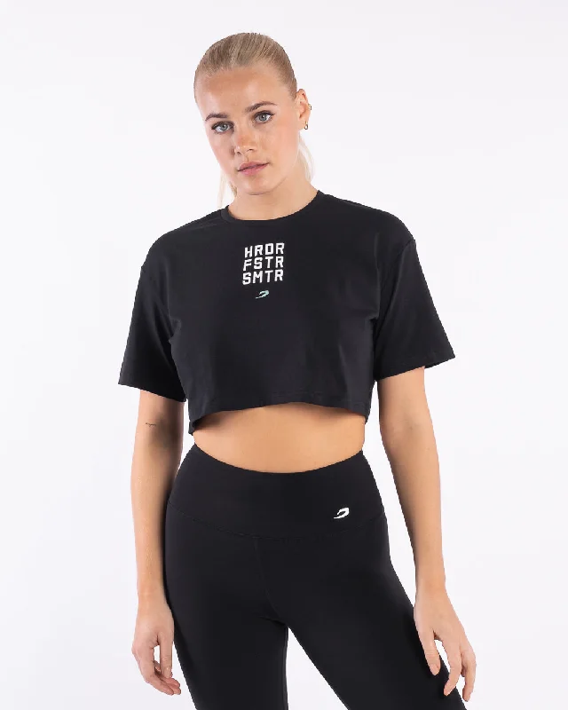 HRDR FSTR SMTR Crop T-Shirt - Black Minimalist Women's Casual